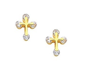 beautiful yellow gold baby earrings with a cross 